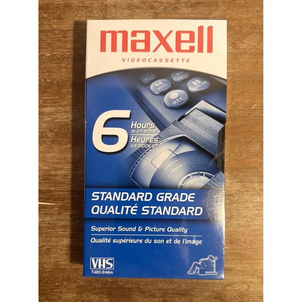 New Maxell Video Cassette Standard Grade 6 Hours VHS T-120/246m